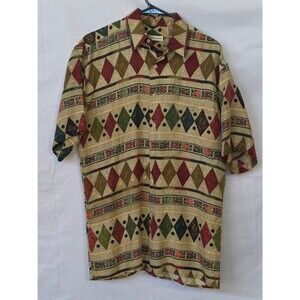 Vintage Burma Bibas 100% Silk Camp Shirt Geometric Harlequin Aztec Mens Small S